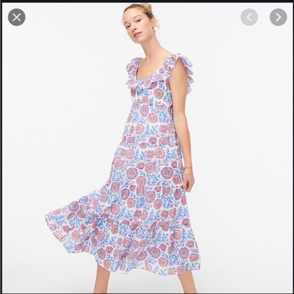 J. Crew Tiered ruffleneck dress in floral vine block print, small - Picture 2 of 7